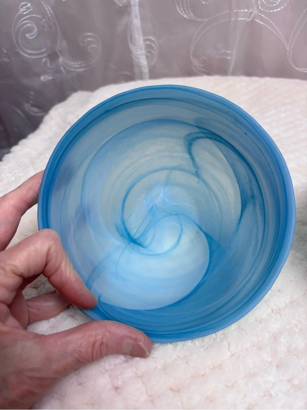 Alabaster Glass Bowls (2); Swirl Finish in Turquoise and Aqua